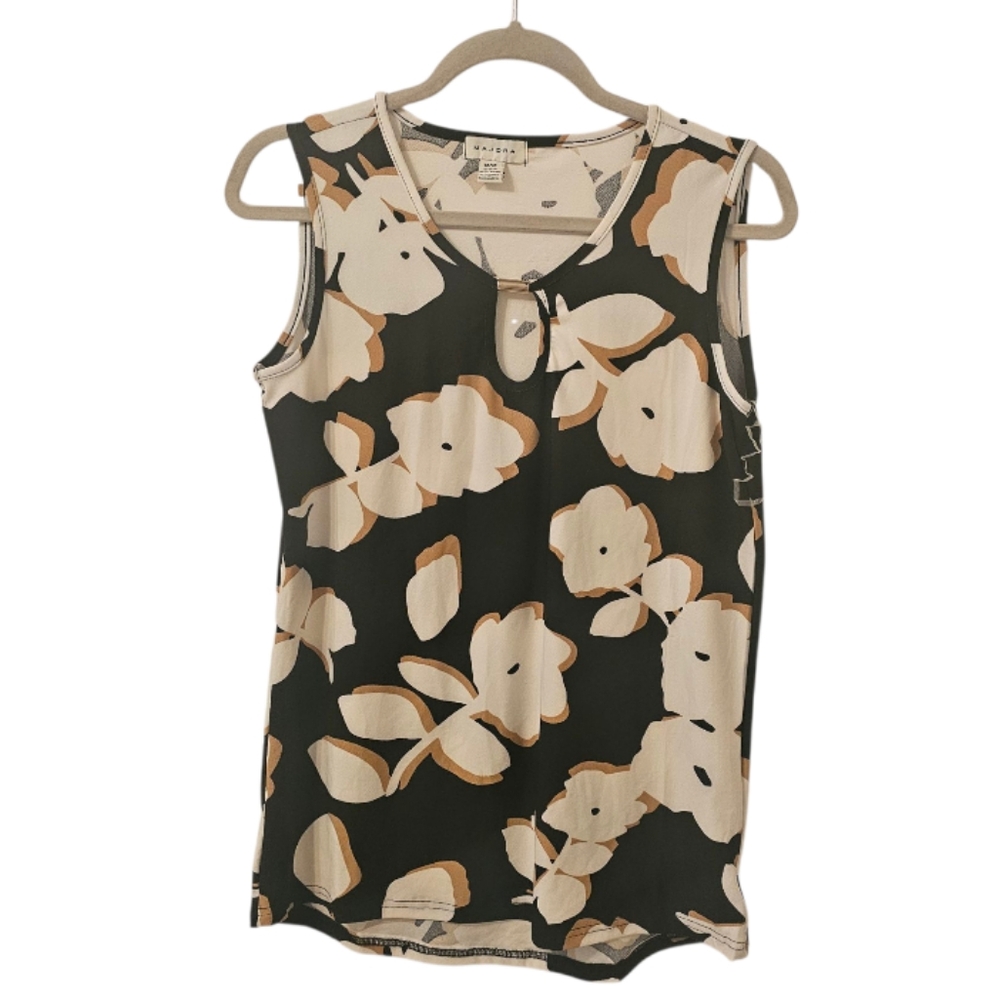 Black, White and Beige Majora Women's Floral Keyhole Tank Top